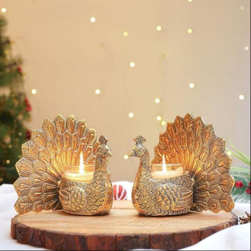 BEHOMA Aluminium Dancing Peacock Pair Figurine for Good Luck and Love