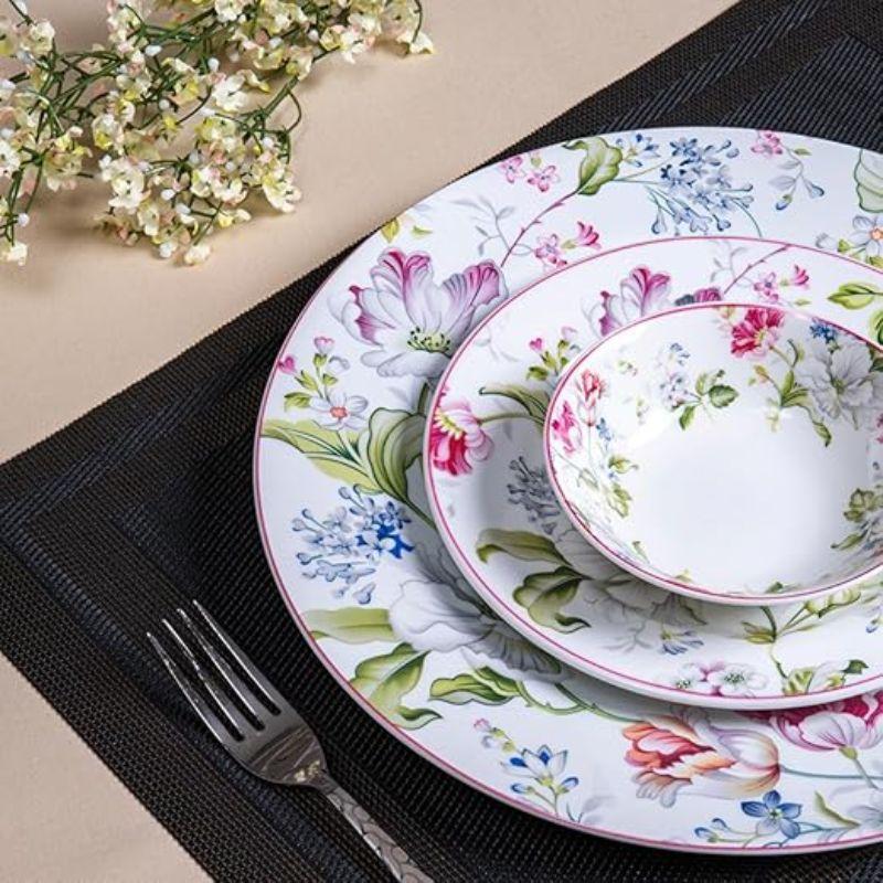 GOLDEN QUEEN'S Bone China Handcrafted 12 Pieces Floral Dinner Set